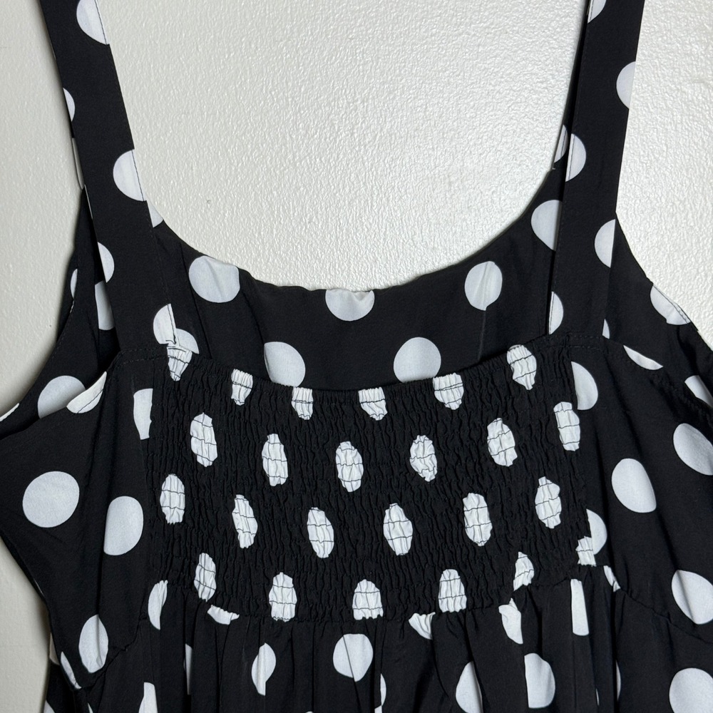 SHEIN Curve Womens 2XL Polka Dot Midi Dress Black White Smocked Back Sleeveless - Picture 8 of 8